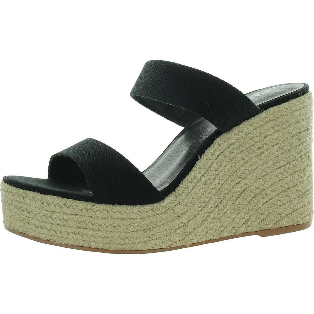 Smash Shoes Womens Luna Open Toe Two-Strap Wedge Sandals, Black, 11